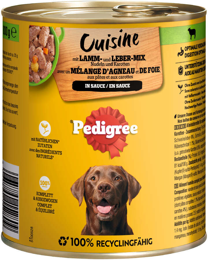 Pedigree Hunde-Nassfutter Cuisine mit Lamm- und Leber-Mix, Nudeln und Karotten in Sauce